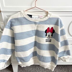 Zara Blue and White Striped Minnie Mouse Kids Sweatshirt